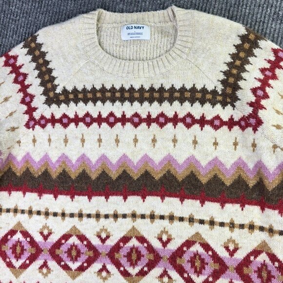 Old Navy Sweater Mens Large Fair Isle Pullover Wool Blend Crewneck Winter Preppy - Picture 3 of 11